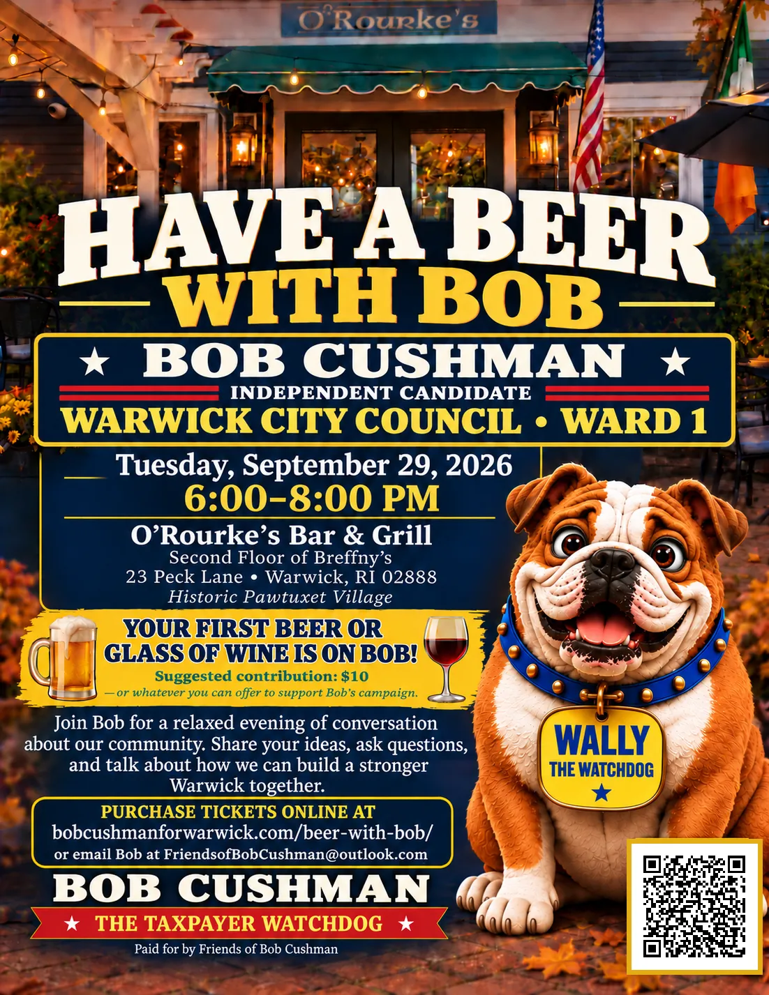 Have a Beer with Bob fundraiser poster with event and ticket information